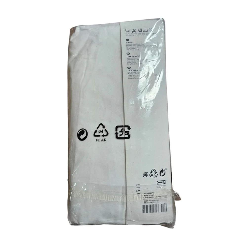 IKEA Somntuta Twin Fitted Sheet 400 Thread Count 100% Cotton White NWT